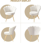 Velvet Accent Chair with Gold Metal Legs, Vanity Chair for Makeup Room, Upholstered Guest Chair for Living Room, Side Chair for Bedroom, White - Grand Goldman