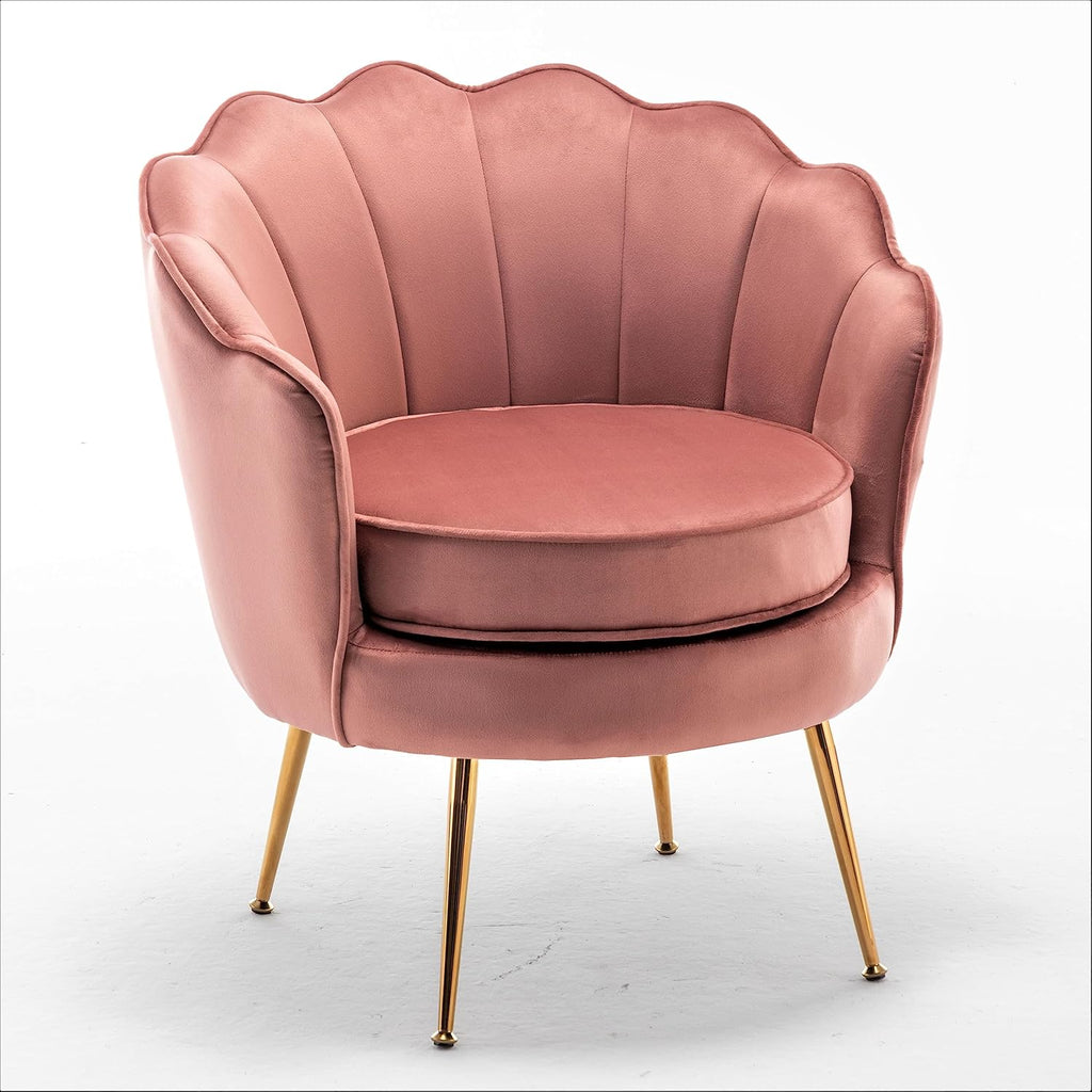 Velvet Barrel Accent Chair with Scalloped Silhouette and Gold Metal Legs, Decorative Piece Suitable for Traditional, Modern, and Contemporary Spaces, Black - Grand Goldman