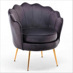 Velvet Barrel Accent Chair with Scalloped Silhouette and Gold Metal Legs, Decorative Piece Suitable for Traditional, Modern, and Contemporary Spaces, Black - Grand Goldman