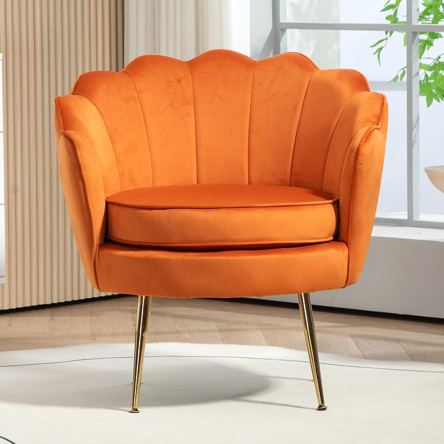 Velvet Barrel Accent Chair with Scalloped Silhouette and Gold Metal Legs, Decorative Piece Suitable for Traditional, Modern, and Contemporary Spaces, Black - Grand Goldman