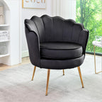 Velvet Barrel Accent Chair with Scalloped Silhouette and Gold Metal Legs, Decorative Piece Suitable for Traditional, Modern, and Contemporary Spaces, Black - Grand Goldman