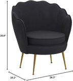 Velvet Barrel Accent Chair with Scalloped Silhouette and Gold Metal Legs, Decorative Piece Suitable for Traditional, Modern, and Contemporary Spaces, Black - Grand Goldman