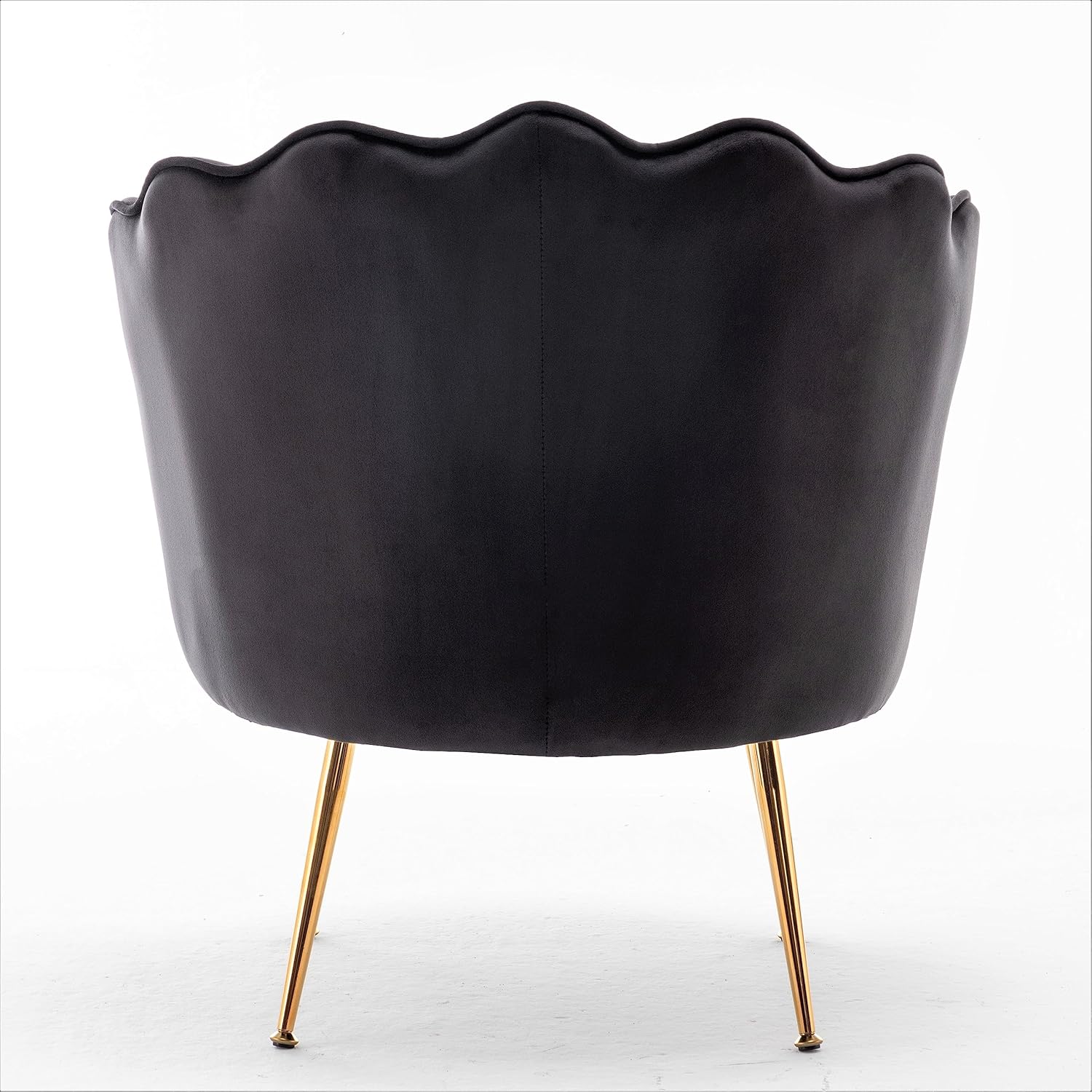Velvet Barrel Accent Chair with Scalloped Silhouette and Gold Metal Legs, Decorative Piece Suitable for Traditional, Modern, and Contemporary Spaces, Black - Grand Goldman
