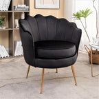 Velvet Barrel Accent Chair with Scalloped Silhouette and Gold Metal Legs, Decorative Piece Suitable for Traditional, Modern, and Contemporary Spaces, Black - Grand Goldman
