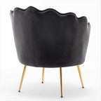 Velvet Barrel Accent Chair with Scalloped Silhouette and Gold Metal Legs, Decorative Piece Suitable for Traditional, Modern, and Contemporary Spaces, Black - Grand Goldman