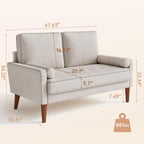 Vesgantti Loveseat Sofa, 48" Small Sofa Couch Mid Century Modern Couch for Small Spaces, Bedroom and Living Room, Removable Sofa Cover Spring Cushions and Solid Wood Frame, Easy to Install, Ashbeige - Grand Goldman