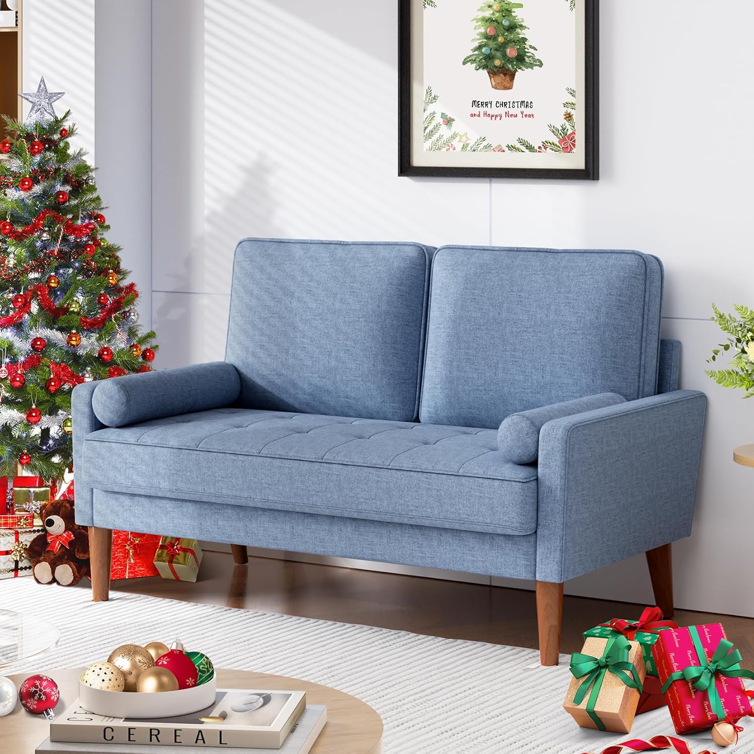 Vesgantti Loveseat Sofa, 48" Small Sofa Couch Mid Century Modern Couch for Small Spaces, Bedroom and Living Room, Removable Sofa Cover Spring Cushions and Solid Wood Frame, Easy to Install, Ashbeige - Grand Goldman