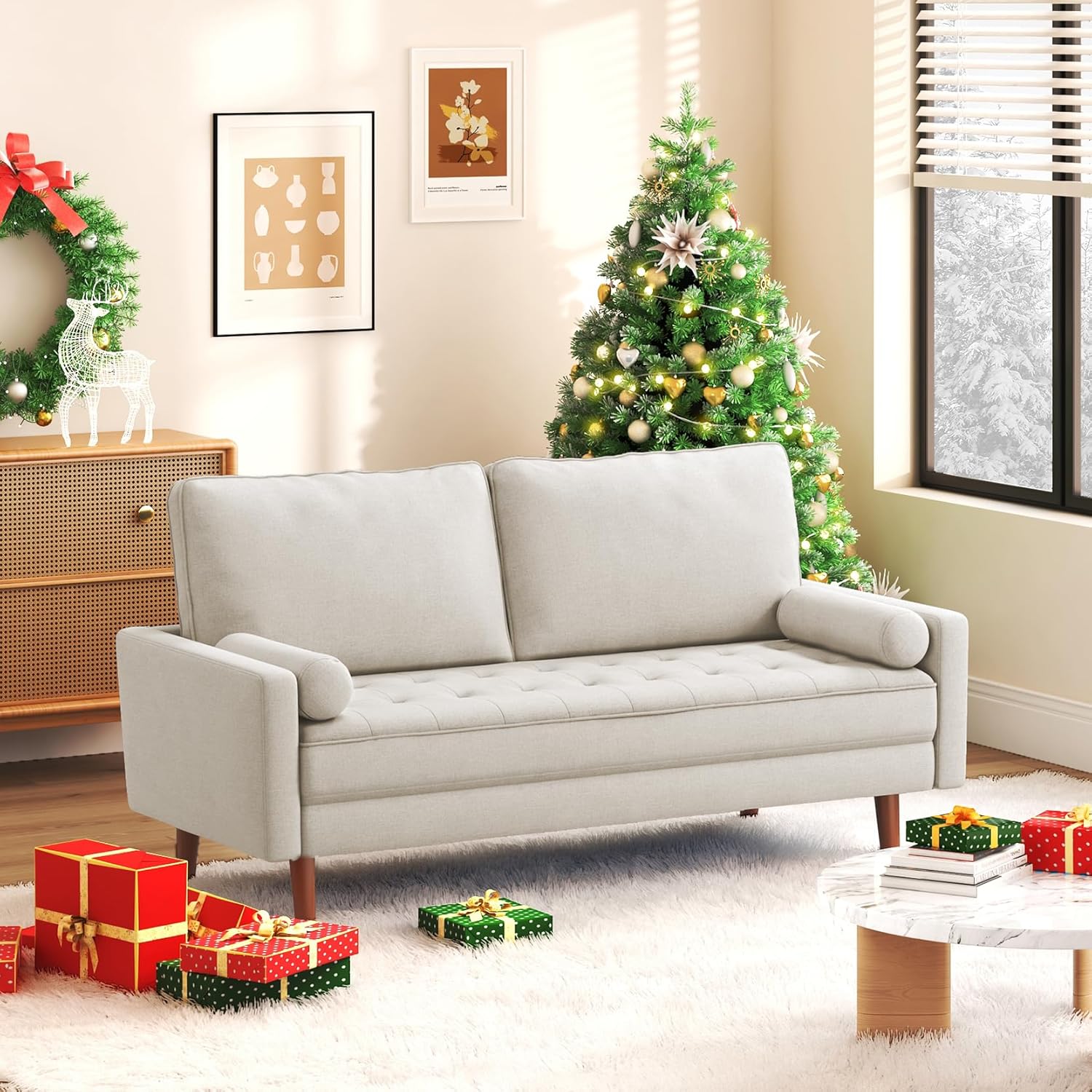 Vesgantti Loveseat Sofa, 48" Small Sofa Couch Mid Century Modern Couch for Small Spaces, Bedroom and Living Room, Removable Sofa Cover Spring Cushions and Solid Wood Frame, Easy to Install, Ashbeige - Grand Goldman