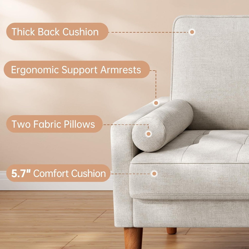 Vesgantti Loveseat Sofa, 48" Small Sofa Couch Mid Century Modern Couch for Small Spaces, Bedroom and Living Room, Removable Sofa Cover Spring Cushions and Solid Wood Frame, Easy to Install, Ashbeige - Grand Goldman