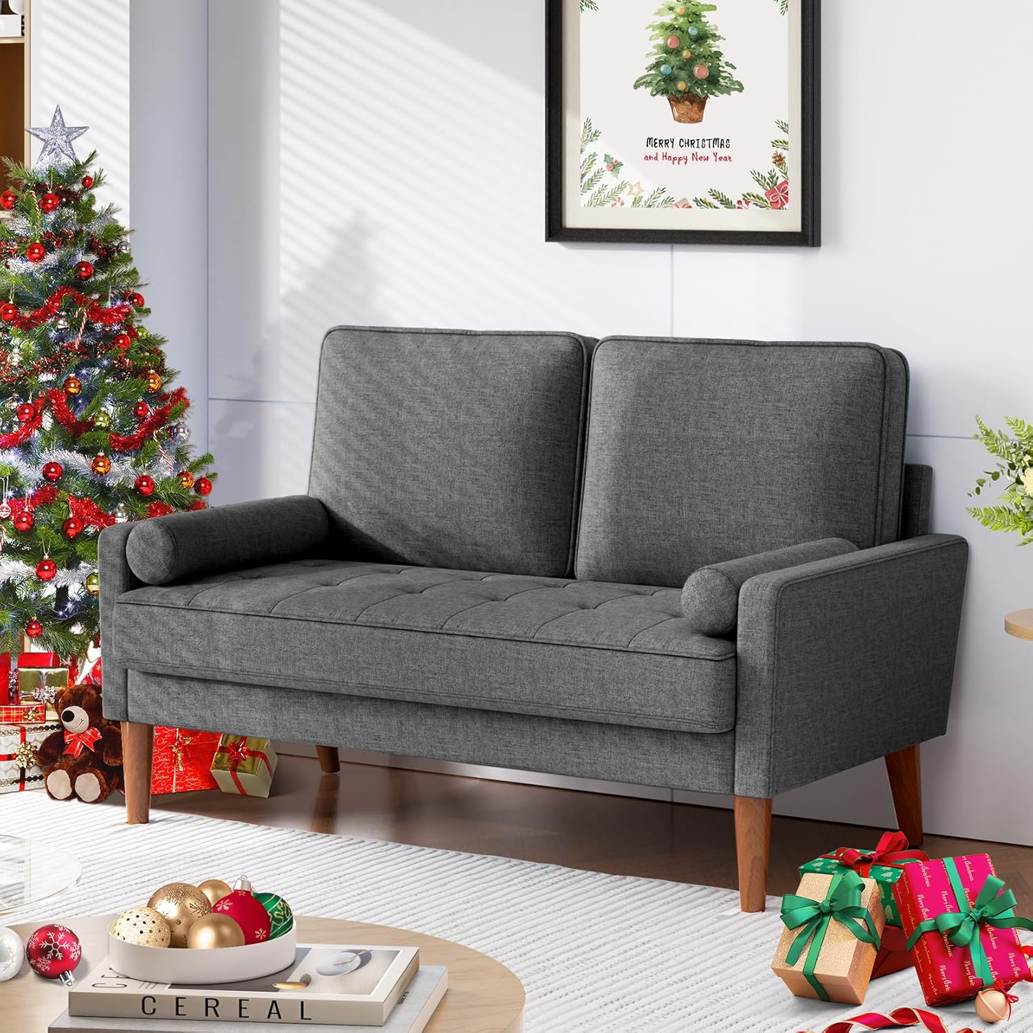 Vesgantti Loveseat Sofa, 48" Small Sofa Couch Mid Century Modern Couch for Small Spaces, Bedroom and Living Room, Removable Sofa Cover Spring Cushions and Solid Wood Frame, Easy to Install, Ashbeige - Grand Goldman