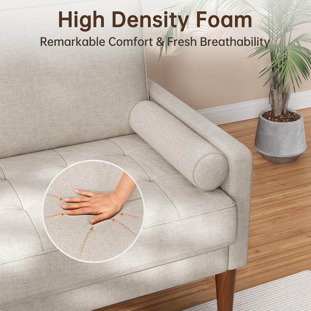 Vesgantti Loveseat Sofa, 48" Small Sofa Couch Mid Century Modern Couch for Small Spaces, Bedroom and Living Room, Removable Sofa Cover Spring Cushions and Solid Wood Frame, Easy to Install, Ashbeige - Grand Goldman