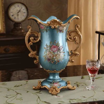 Victorian European Ceramic Vintage Vase With Hand-painted Flowers Resin Floral Sophisticated Pot for Living Room Entrance Kitchen Bedroom Ornaments Home Decoration - Grand Goldman