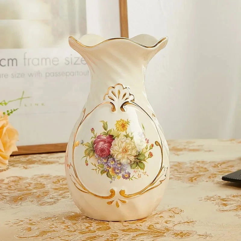 Victorian Vintage Painted Ceramic Vase 3D Flower Pot For Living Room Kitchen Office Entrance Ornaments Home Decoration - Grand Goldman