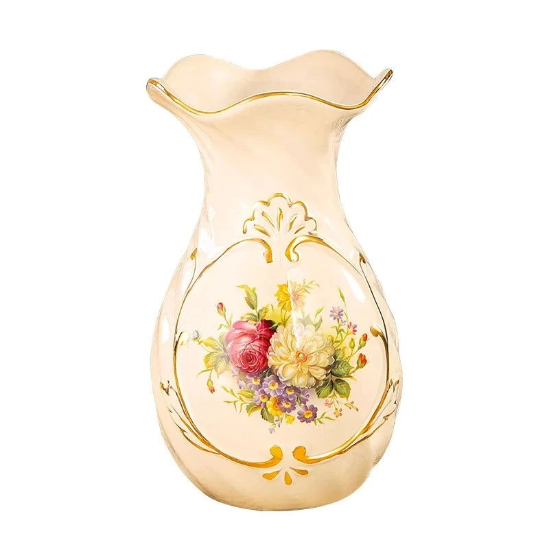 Victorian Vintage Painted Ceramic Vase 3D Flower Pot For Living Room Kitchen Office Entrance Ornaments Home Decoration - Grand Goldman
