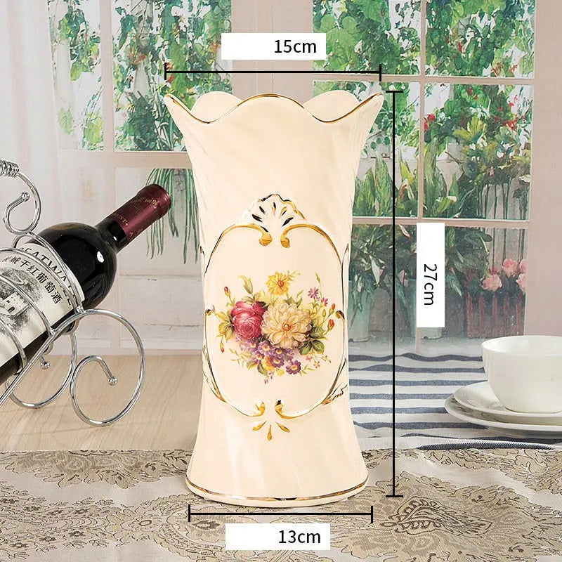 Victorian Vintage Painted Ceramic Vase 3D Flower Pot For Living Room Kitchen Office Entrance Ornaments Home Decoration - Grand Goldman
