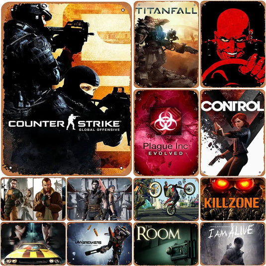 Video Game Metal Tin Signs Counter Strike Titanfall Posters Plate Wall Decor for Game Room Home Bars Man Cave Cafe Clubs Retro - Grand Goldman