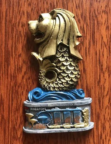 Vienna Prague Germany Czech San Marino Korea Hanbok Jerusalem Singapore Golden Fishtail Lion Resin Refrigerator Magnets Stickers - Grand Goldman