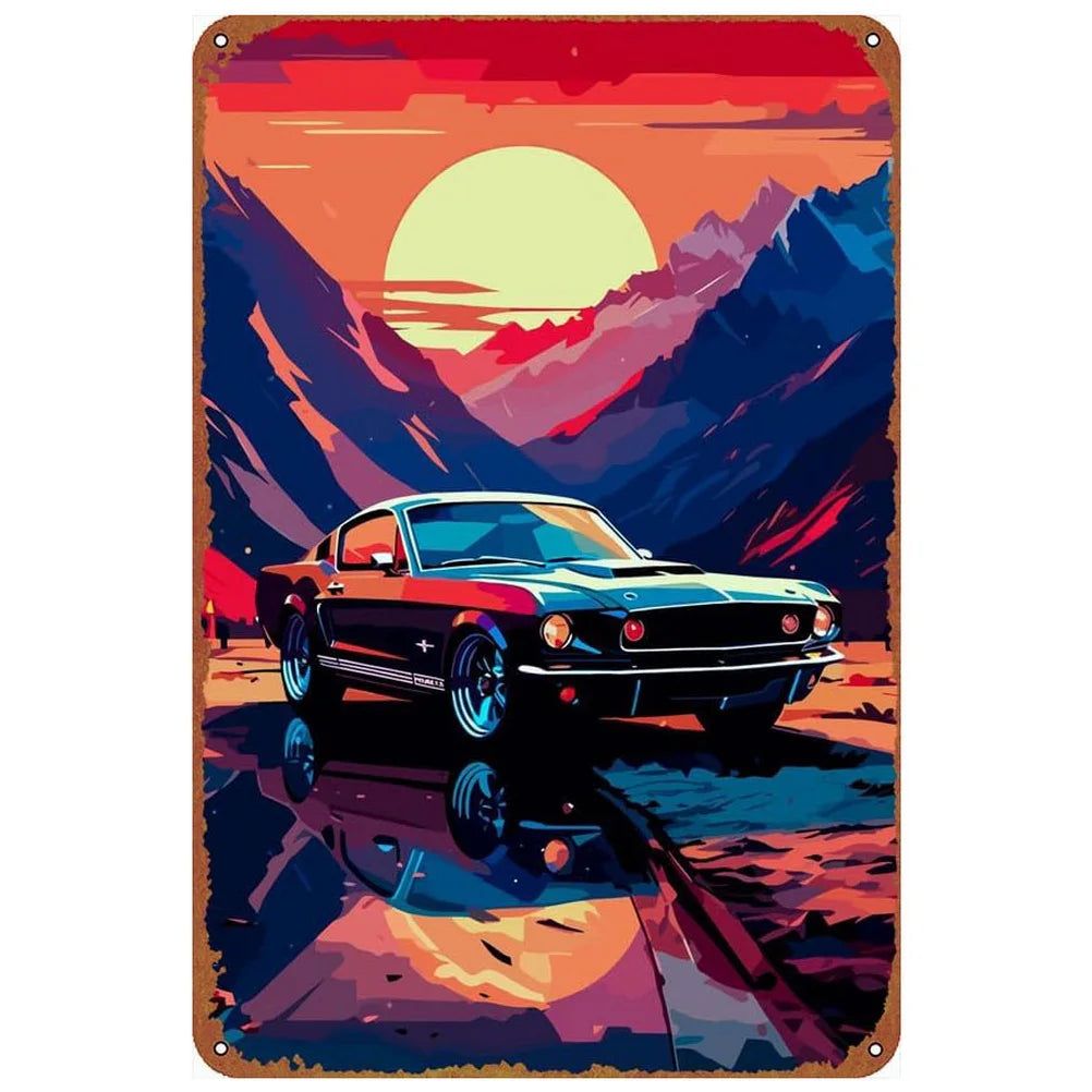 Vintage Car Metal Tin Signs Benz Mustang Posters Plate Wall Decor for Garage Bars Man Cave Cafe Clubs Retro Posters Plaque - Grand Goldman