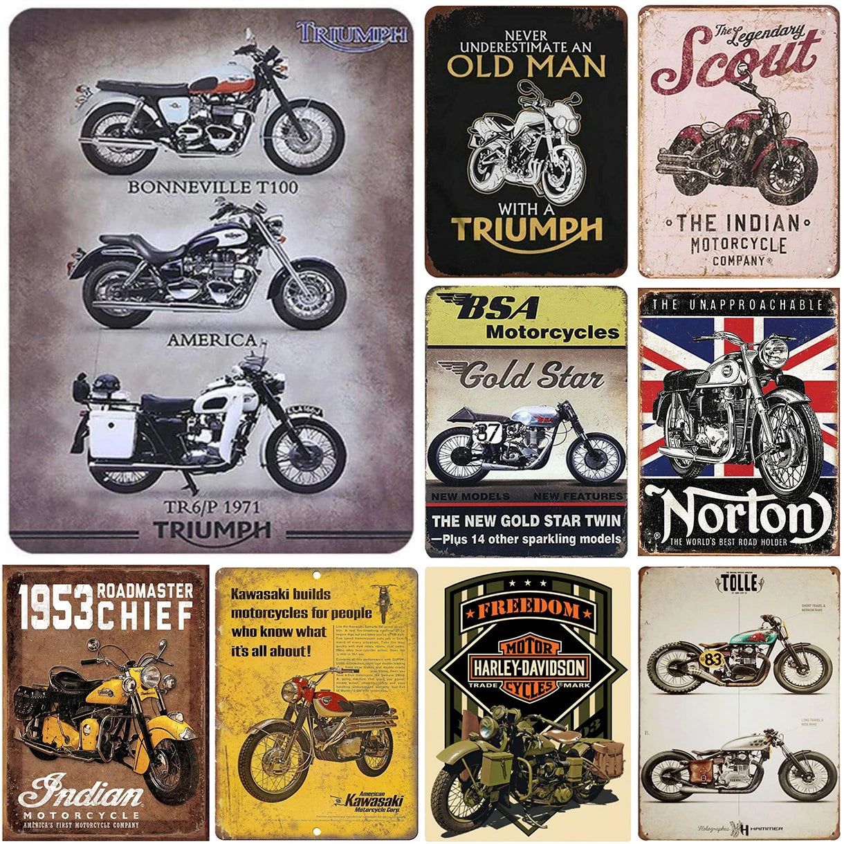 Vintage Classic Motorcycles Metal Tin Signs Posters Plate Wall Decor for Home Bars Garage Cafe Clubs Retro Posters Plaque - Grand Goldman