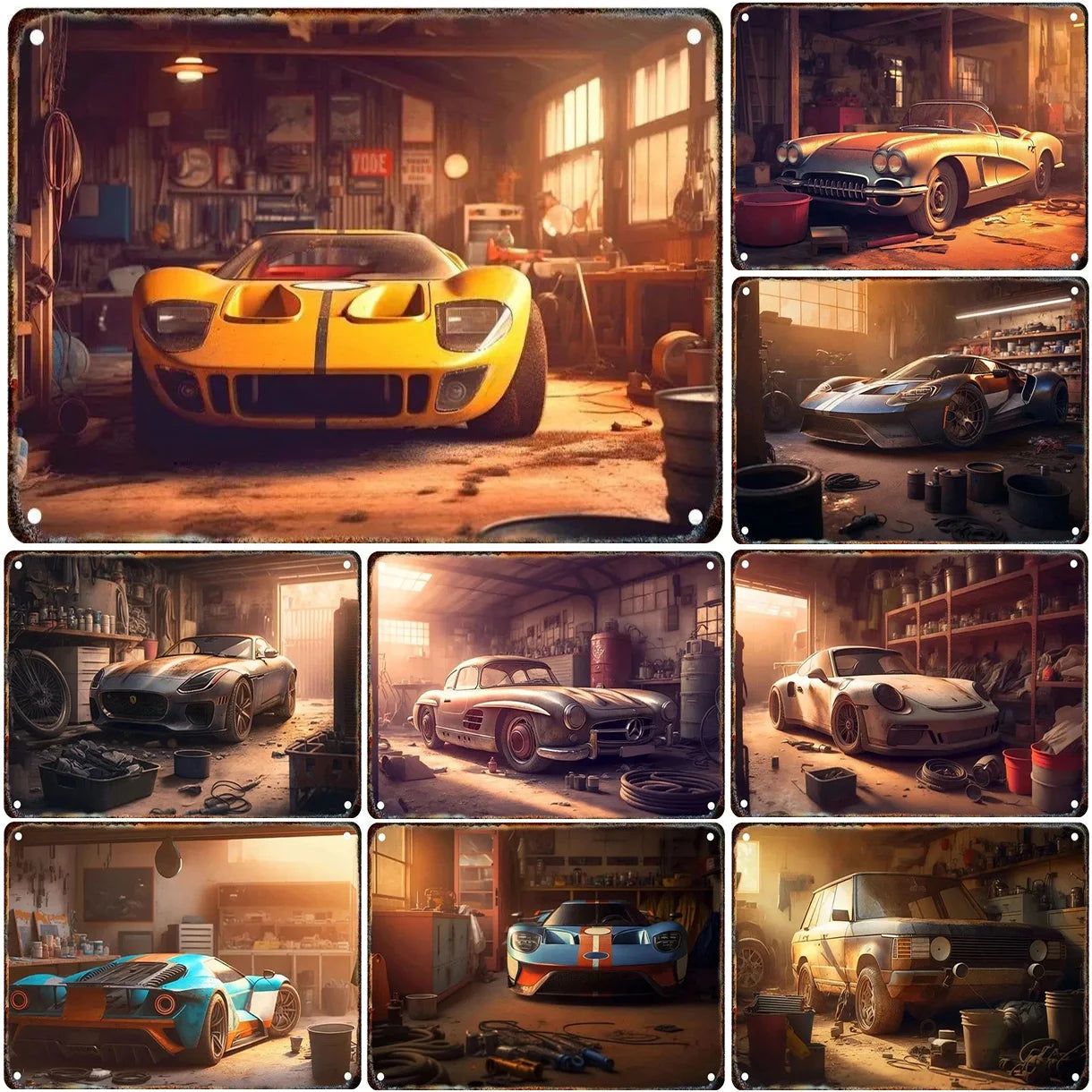Vintage Classic Sports Car Metal Tin Signs Wall Art Posters Plate Wall Decor for Game Room Bars Man Cave Cafe Clubs Garage Retro - Grand Goldman