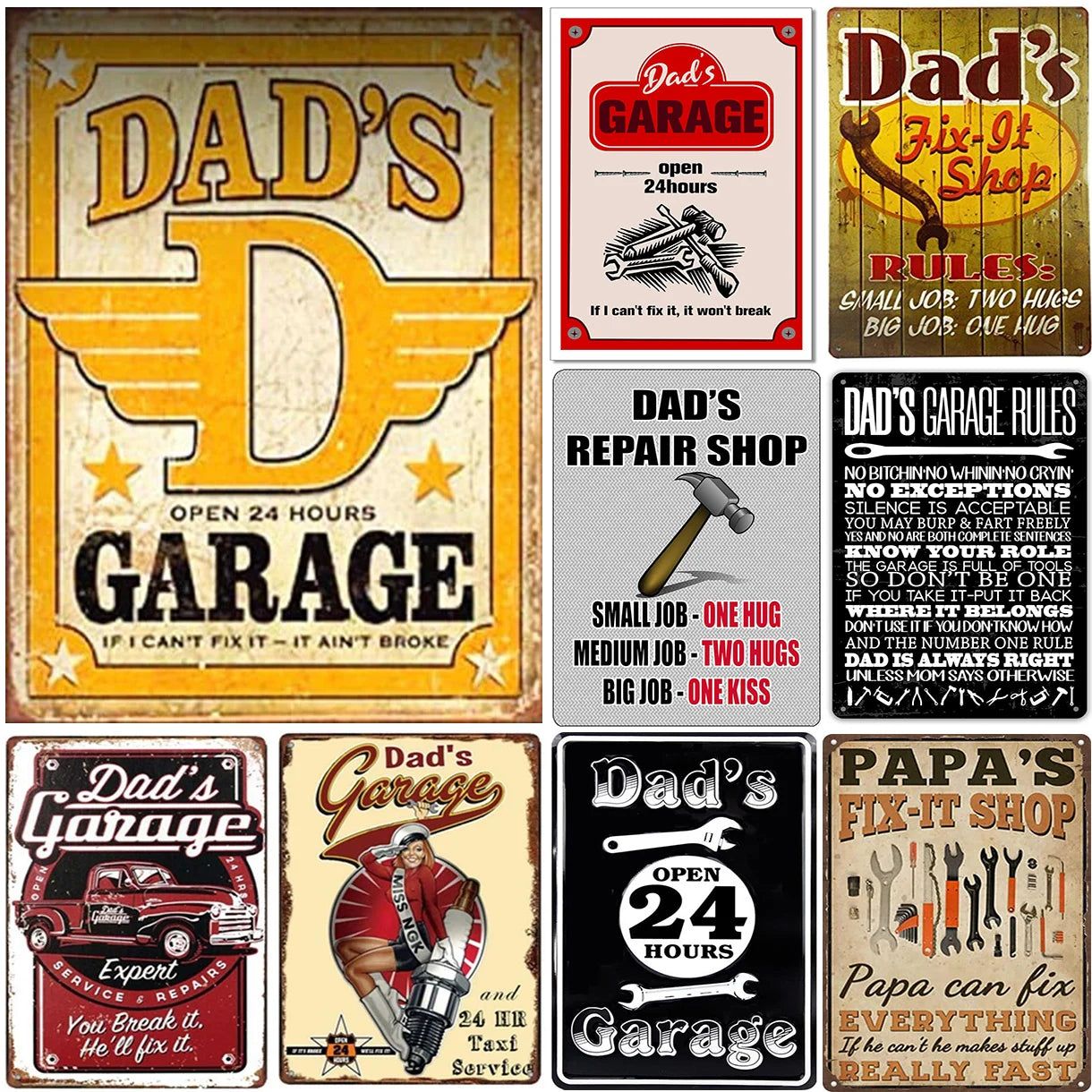 Vintage Dad's Garage Repair Shop Metal Tin Signs Posters Plate Wall Decor for Home Bars Garage Cafe Clubs Retro Posters Plaque - Grand Goldman