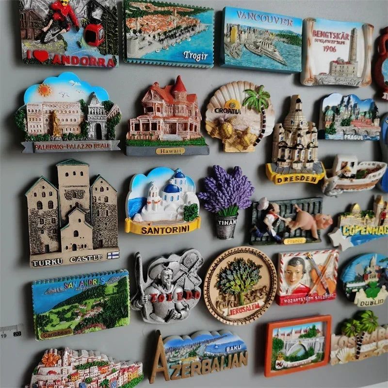 Vintage Handmade Painted Fridge Magnets Andorra Croatia Finland Italy Dresden Prague Norway Santorini France Denmark Ibiza Spain Jerusalem Austria Dublin - Grand Goldman