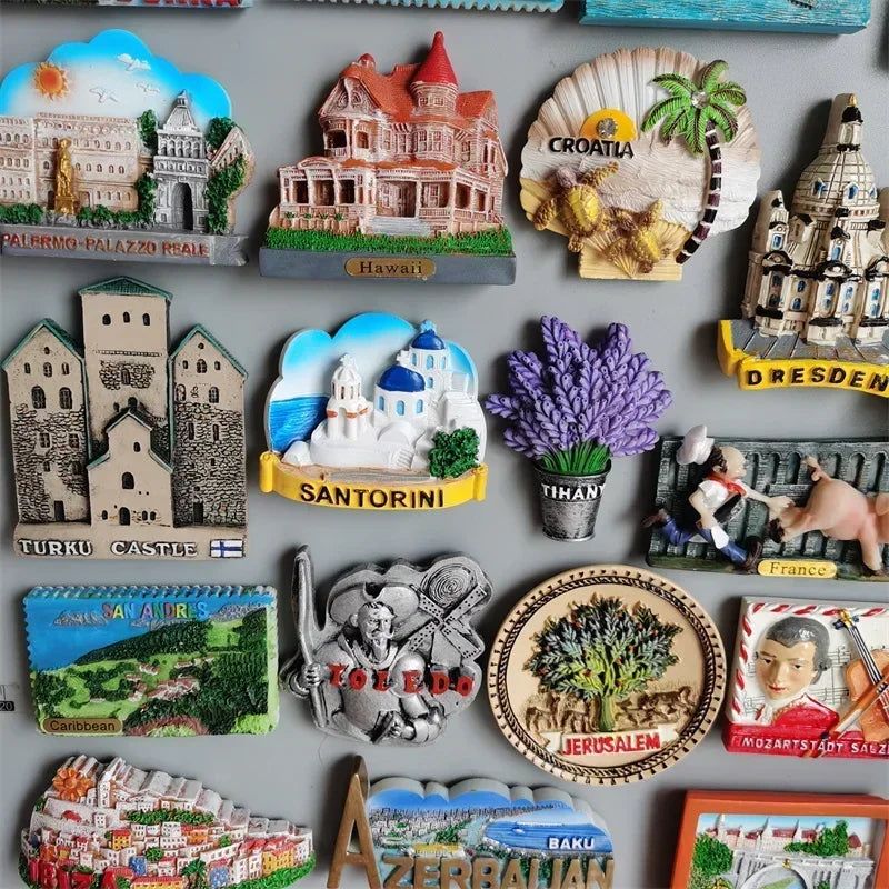Vintage Handmade Painted Fridge Magnets Andorra Croatia Finland Italy Dresden Prague Norway Santorini France Denmark Ibiza Spain Jerusalem Austria Dublin - Grand Goldman