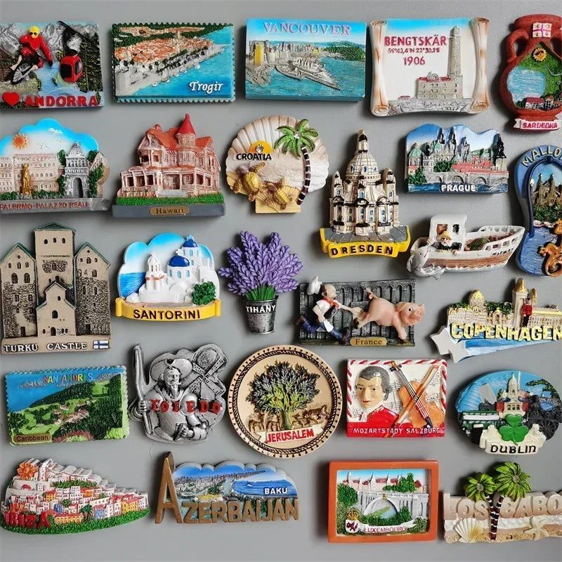Vintage Handmade Painted Fridge Magnets Andorra Croatia Finland Italy Dresden Prague Norway Santorini France Denmark Ibiza Spain Jerusalem Austria Dublin - Grand Goldman