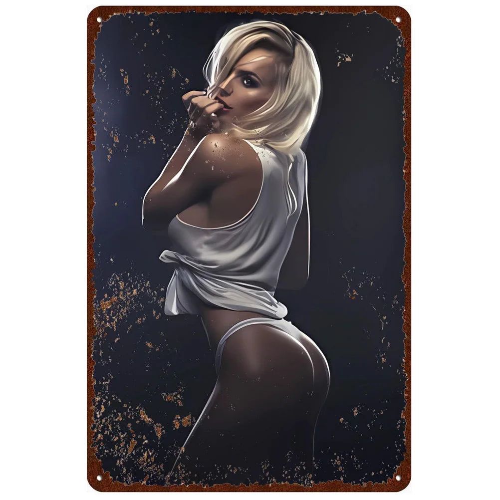 Vintage Pinup Girls Metal Tin Signs Plaque Metal Plate Retro Wall Art Posters for Man Cave Cafe Bar Pub Iron Painting Decoration - Grand Goldman