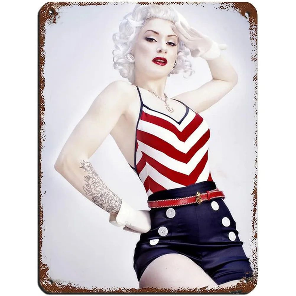 Vintage Pinup Girls Metal Tin Signs Plaque Metal Plate Retro Wall Art Posters for Man Cave Cafe Bar Pub Iron Painting Decoration - Grand Goldman