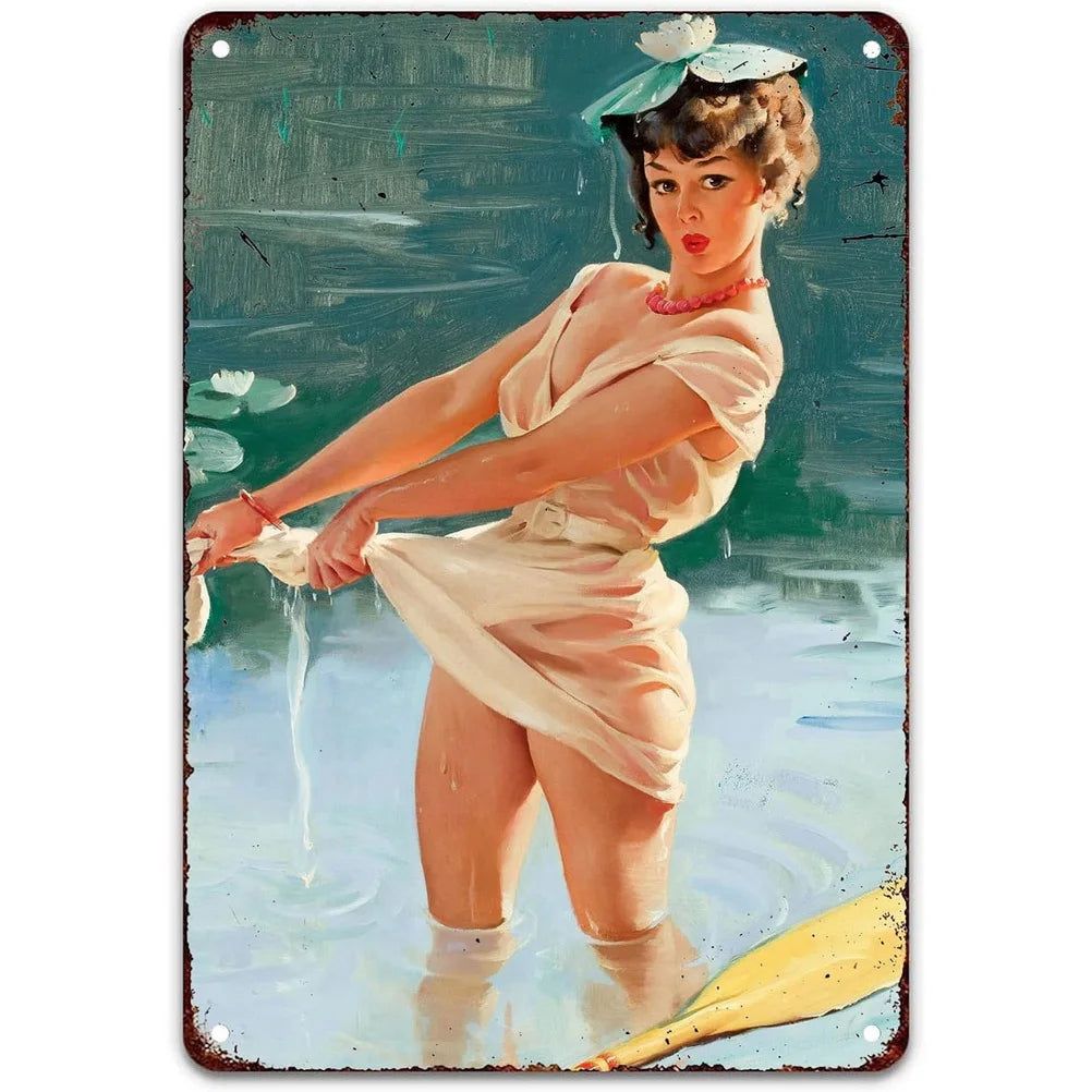 Vintage Pinup Girls Metal Tin Signs Plaque Metal Plate Retro Wall Art Posters for Man Cave Cafe Bar Pub Iron Painting Decoration - Grand Goldman