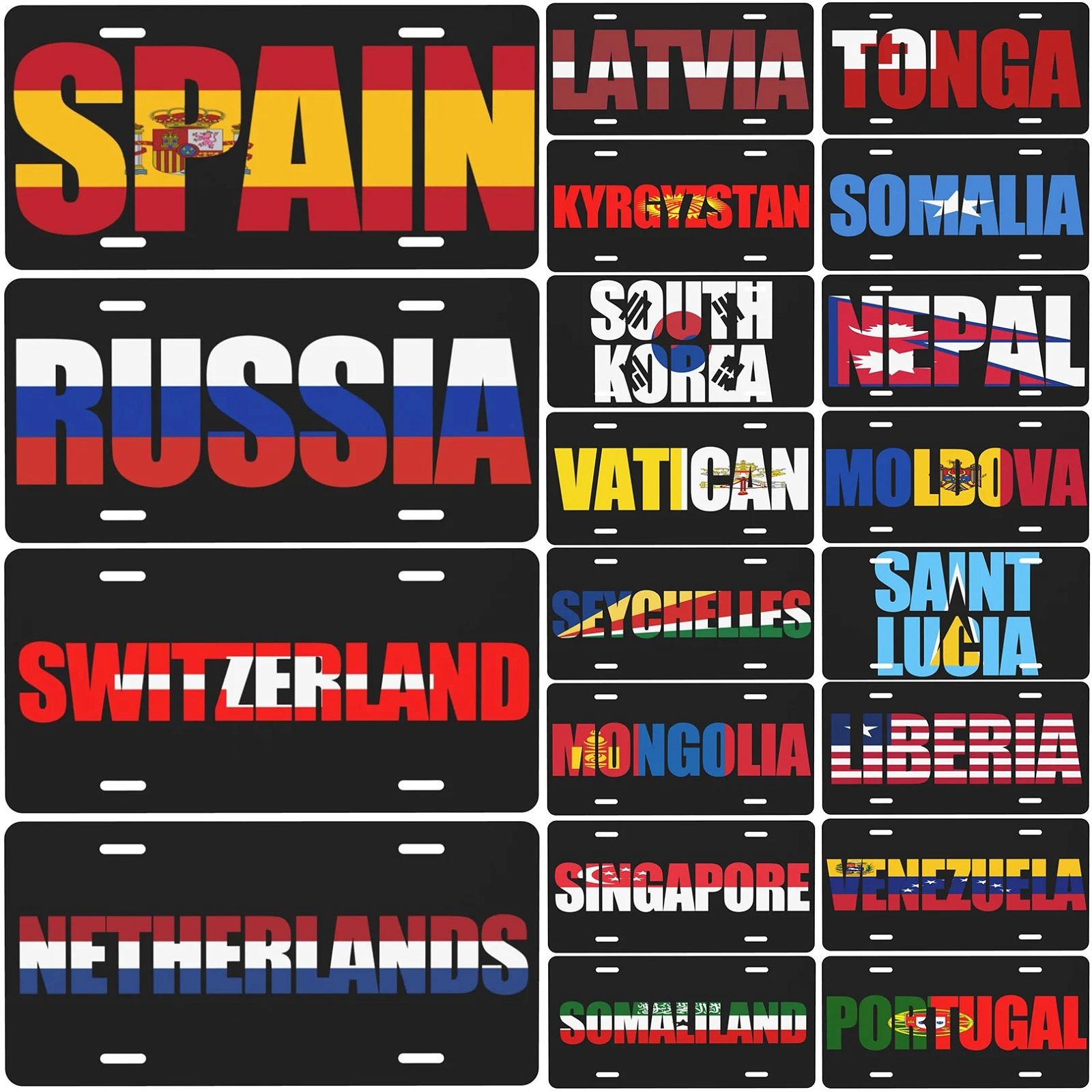 Vintage Plaque National Flags License Plate Spain Russia Netherlands Metal Tin Sign Garage Bar Pub Club Home Wall Decor 6X12Inch - Grand Goldman