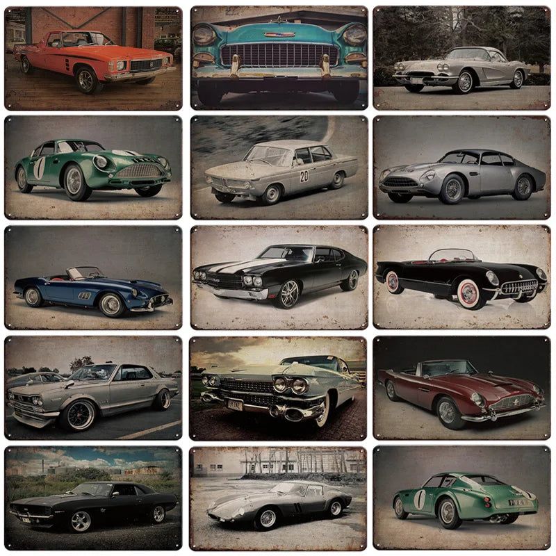 Vintage Vehicle Metal Tin Sign Plaque Retro Tin Painting Racing Car Posters Wall Art Stickers Home Bar Garage Decorative Plates - Grand Goldman