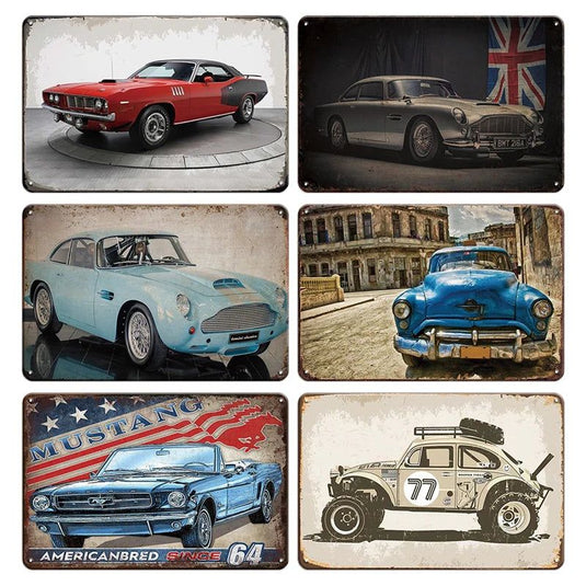 Vintage Vehicle Metal Tin Sign Plaque Retro Tin Painting Racing Car Posters Wall Art Stickers Home Bar Garage Decorative Plates - Grand Goldman