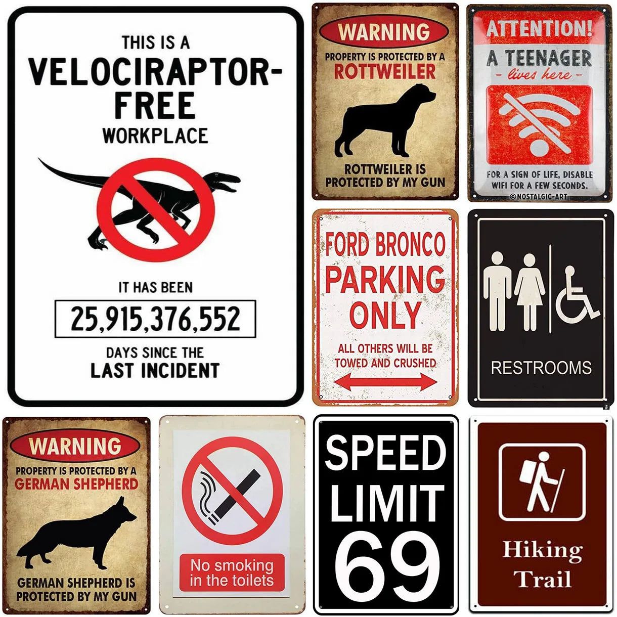 Vintage Warning Attention Notice Metal Tin Signs Posters Plate Wall De ...
