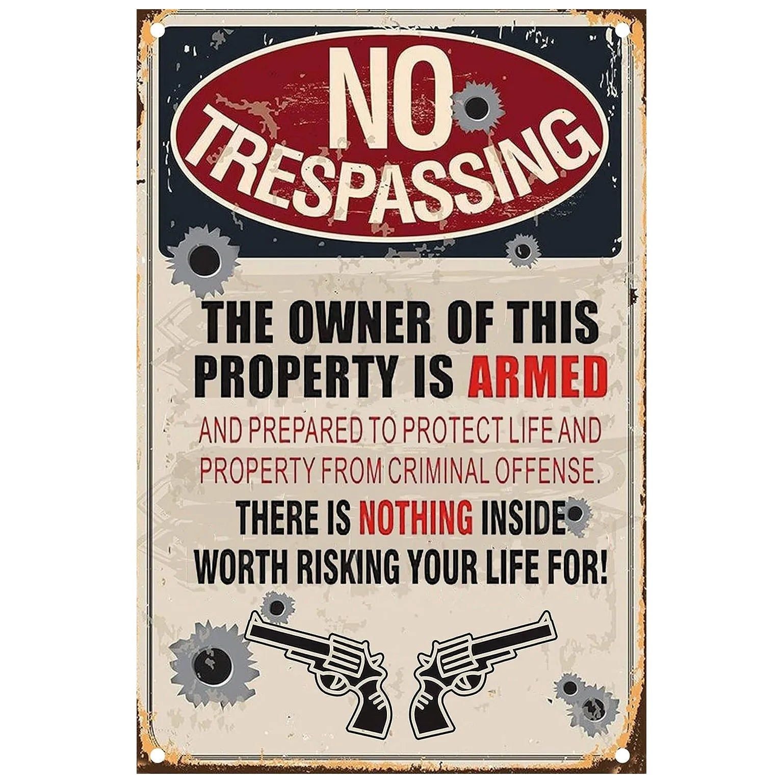 Vintage Warning Metal Tin Signs No Trespassing Posters Plate Wall Decor for Home Bars Garage Cafe Clubs Retro Poster Plaque - Grand Goldman