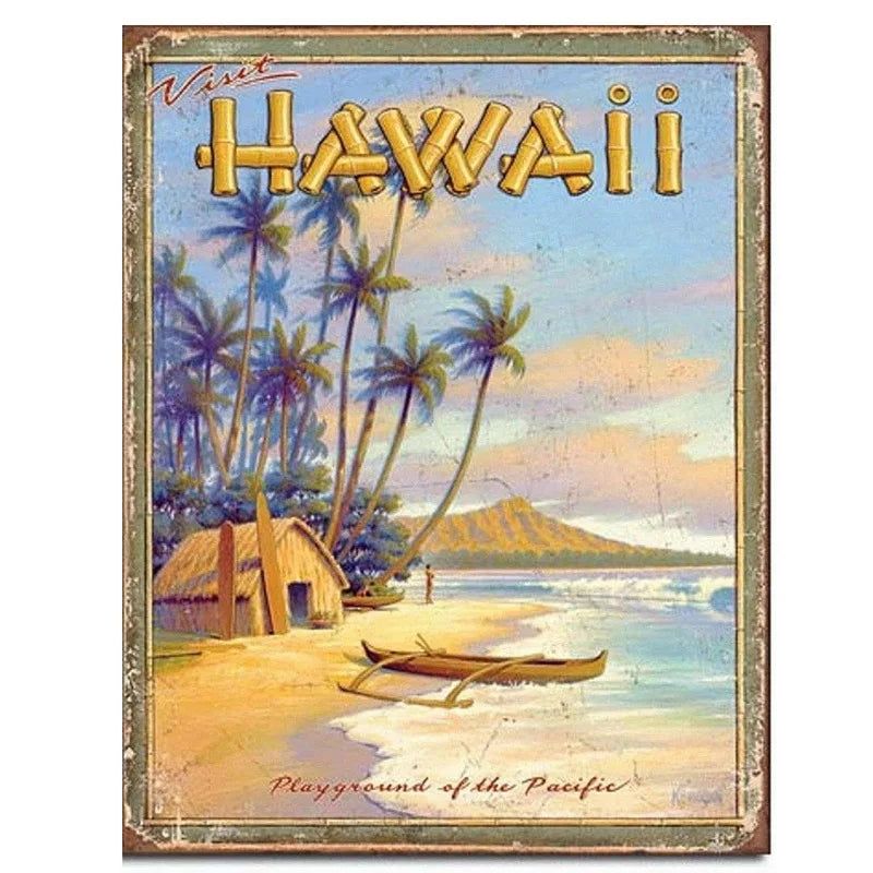Vintage landscape Hawaii Holland Santorini Venizia Rome Metal Tin Signs Posters Plate Wall Decor for Bars Man Cave Cafe Clubs - Grand Goldman