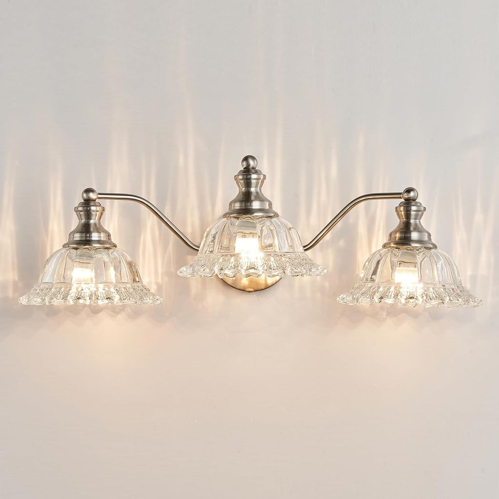 Vintage Bathroom Vanity Light Fixture, 3 Lights Bathroom Lighting Matte Antique Brass Finish with Crystal Glass Shade, Vintage Vanity Light for Bathroom - Grand Goldman