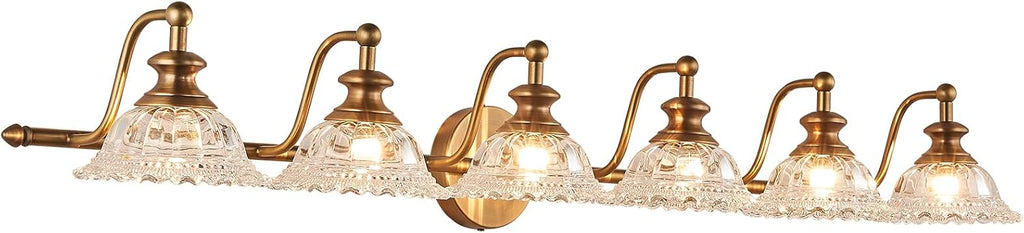 Vintage Bathroom Vanity Light Fixture, 3 Lights Bathroom Lighting Matte Antique Brass Finish with Crystal Glass Shade, Vintage Vanity Light for Bathroom - Grand Goldman