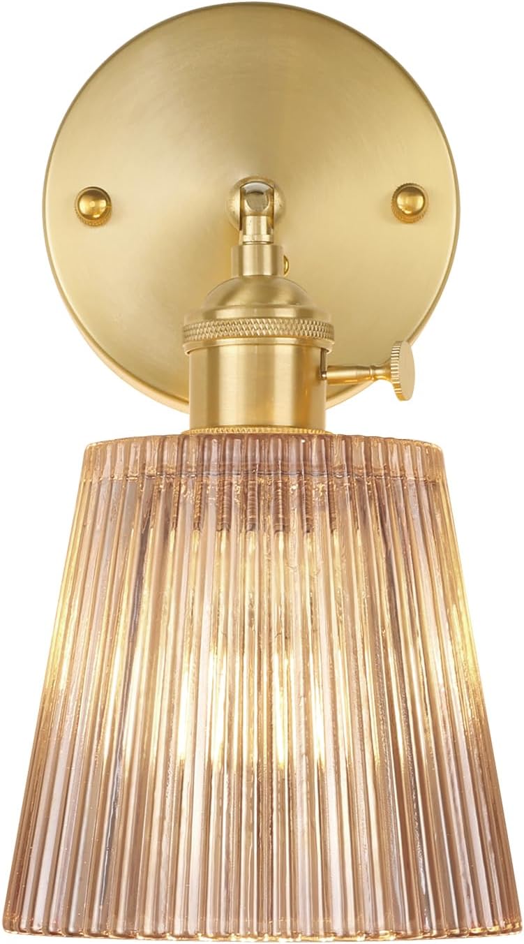 Vintage Battery Operated Wall Sconce with Green Tulip Glass Lampshade Rechargeable Battery Powered Wall Light with Remote Control for Bedside Bedroom Doorway - Grand Goldman