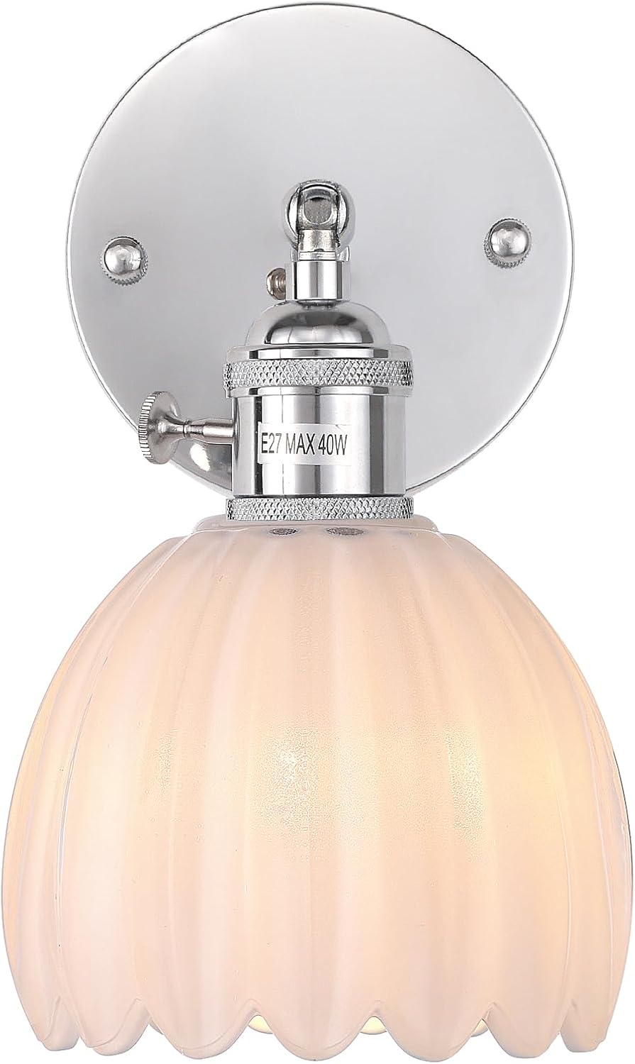 Vintage Battery Operated Wall Sconce with Green Tulip Glass Lampshade Rechargeable Battery Powered Wall Light with Remote Control for Bedside Bedroom Doorway - Grand Goldman