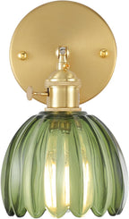 Vintage Battery Operated Wall Sconce with Green Tulip Glass Lampshade Rechargeable Battery Powered Wall Light with Remote Control for Bedside Bedroom Doorway - Grand Goldman