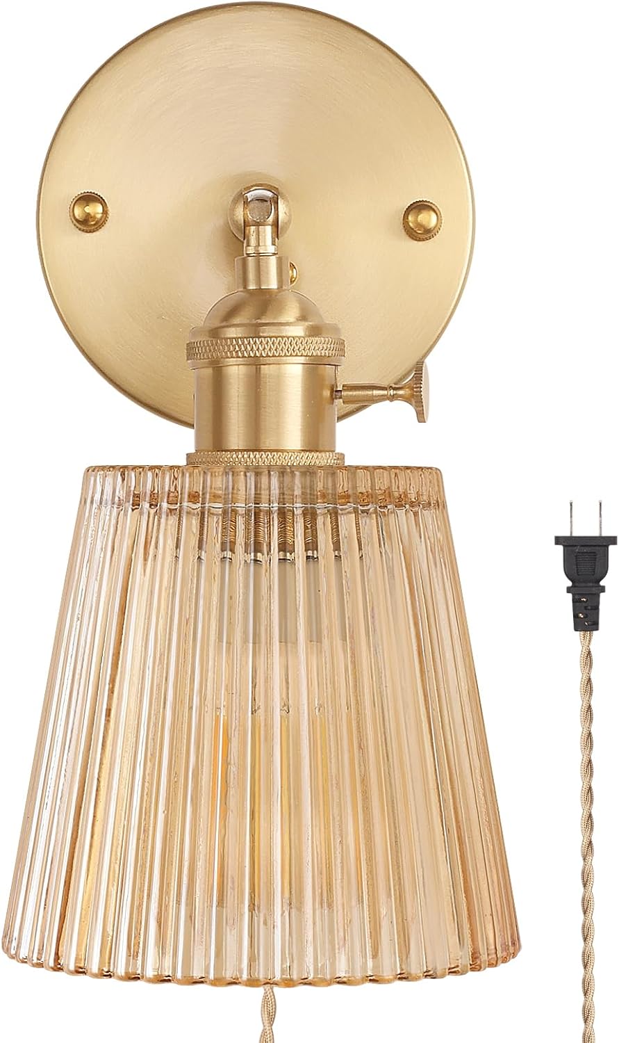 Vintage Battery Operated Wall Sconce with Green Tulip Glass Lampshade Rechargeable Battery Powered Wall Light with Remote Control for Bedside Bedroom Doorway - Grand Goldman