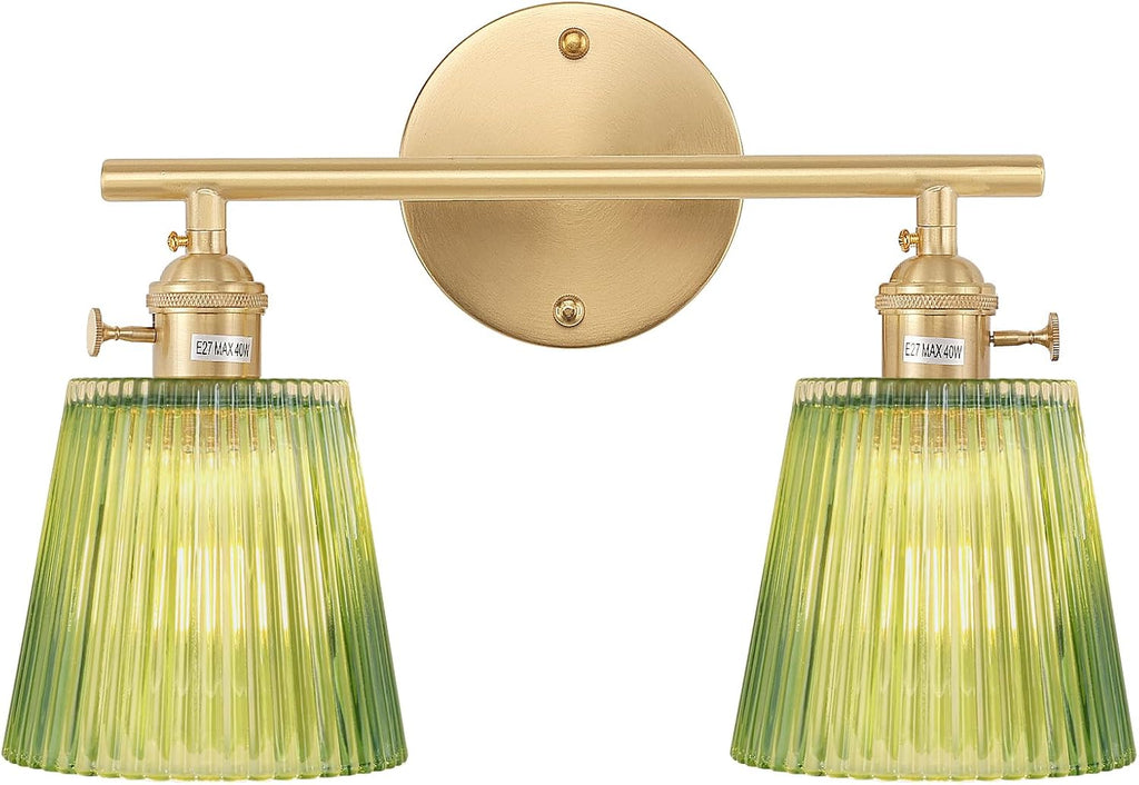 Vintage Battery Operated Wall Sconce with Green Tulip Glass Lampshade Rechargeable Battery Powered Wall Light with Remote Control for Bedside Bedroom Doorway - Grand Goldman