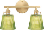 Vintage Battery Operated Wall Sconce with Green Tulip Glass Lampshade Rechargeable Battery Powered Wall Light with Remote Control for Bedside Bedroom Doorway - Grand Goldman