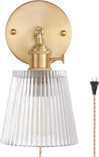Vintage Battery Operated Wall Sconce with Green Tulip Glass Lampshade Rechargeable Battery Powered Wall Light with Remote Control for Bedside Bedroom Doorway - Grand Goldman