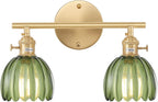 Vintage Battery Operated Wall Sconce with Green Tulip Glass Lampshade Rechargeable Battery Powered Wall Light with Remote Control for Bedside Bedroom Doorway - Grand Goldman