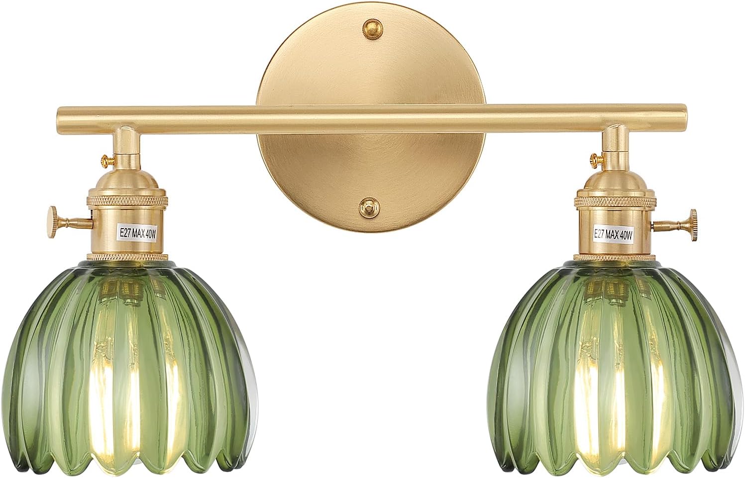 Vintage Battery Operated Wall Sconce with Green Tulip Glass Lampshade Rechargeable Battery Powered Wall Light with Remote Control for Bedside Bedroom Doorway - Grand Goldman