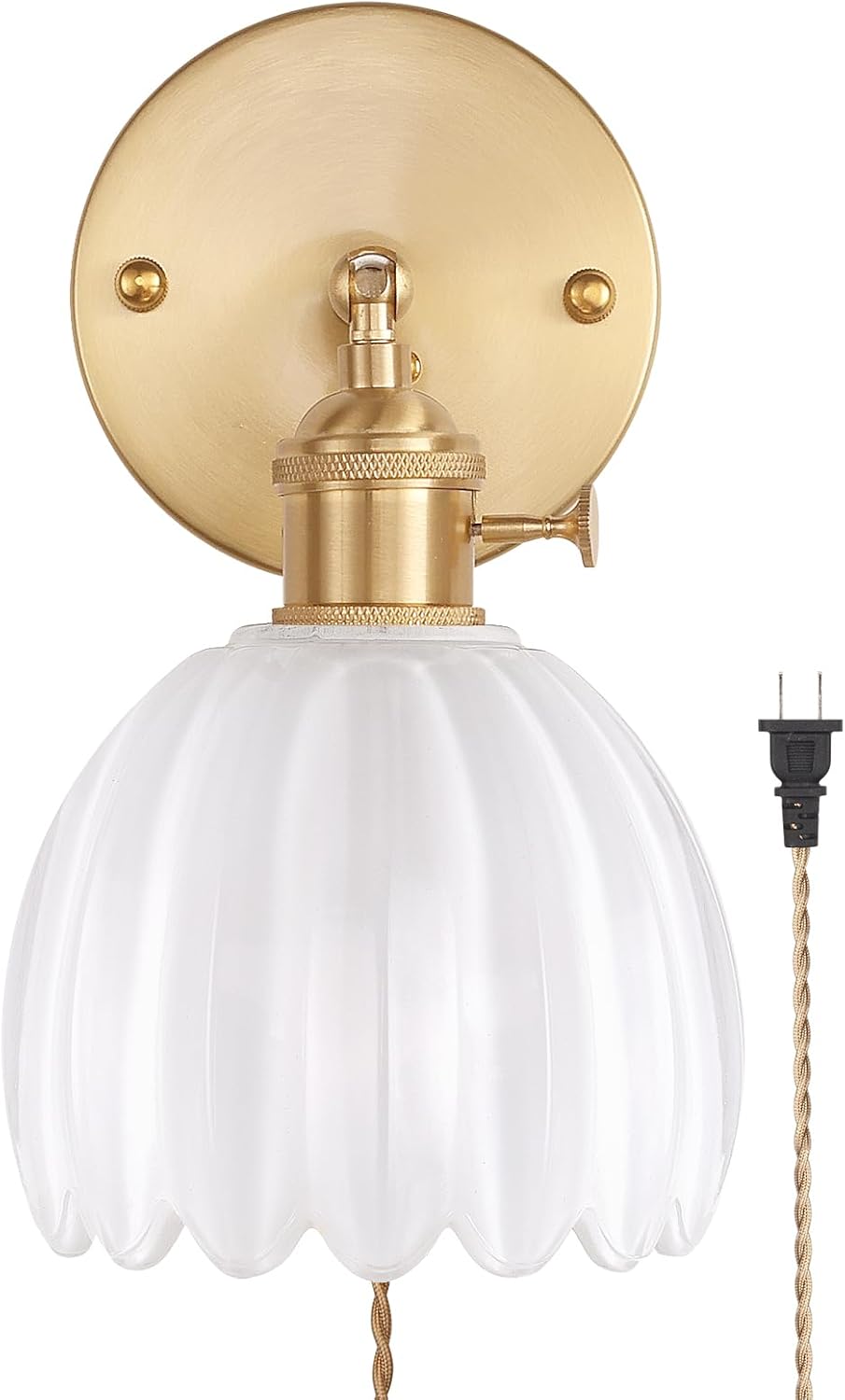 Vintage Battery Operated Wall Sconce with Green Tulip Glass Lampshade Rechargeable Battery Powered Wall Light with Remote Control for Bedside Bedroom Doorway - Grand Goldman
