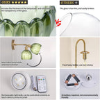 Vintage Battery Operated Wall Sconce with Green Tulip Glass Lampshade Rechargeable Battery Powered Wall Light with Remote Control for Bedside Bedroom Doorway - Grand Goldman